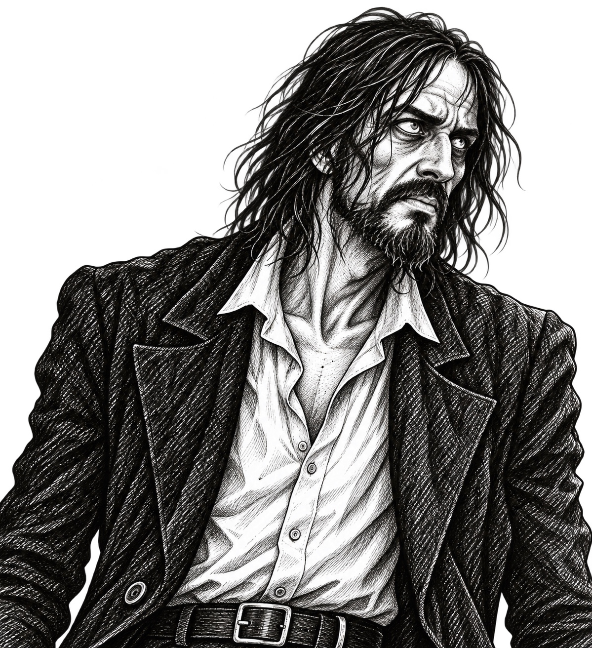 Ilustración en blanco y negro del antagonista de La Casa 206
